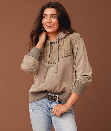 Gimmicks Pleated Eyelet Hooded Sweatshirt front view