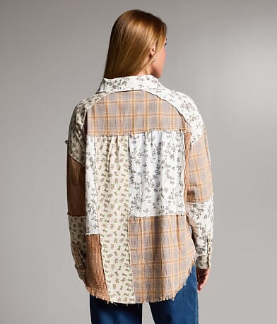 Raw Edge Pieced Floral Shacket thumbnail 3