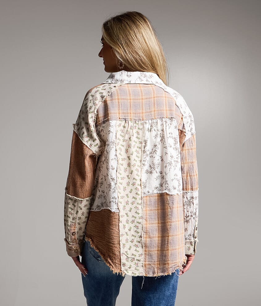 Raw Edge Pieced Floral Shacket - thumbnail 3
