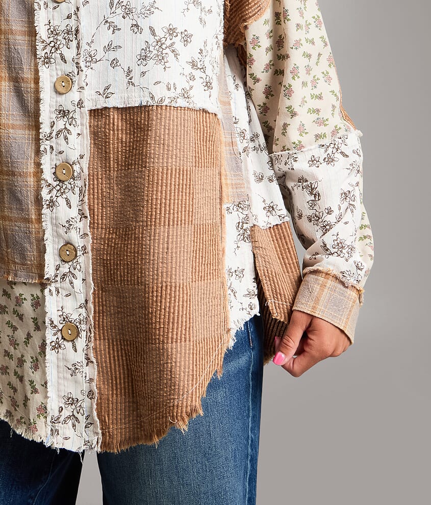 Raw Edge Pieced Floral Shacket