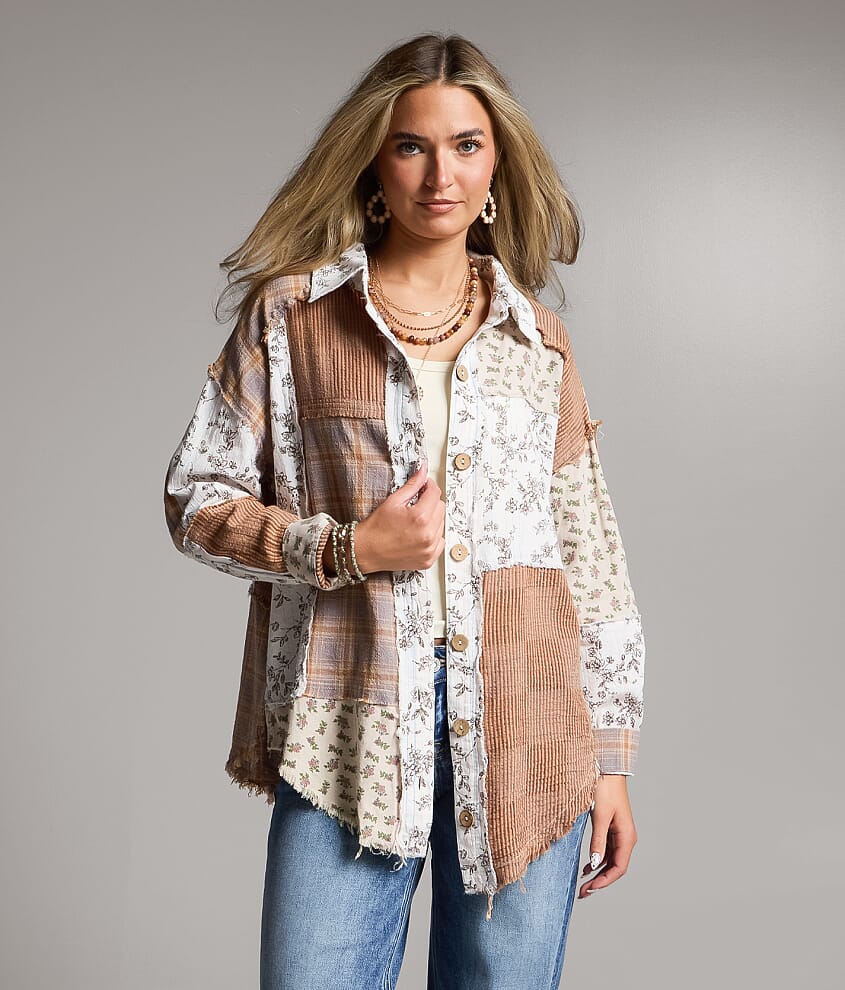 Raw Edge Pieced Floral Shacket