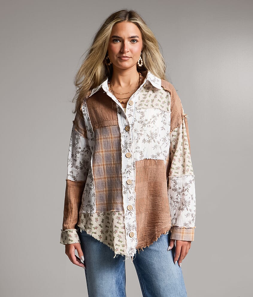 Raw Edge Pieced Floral Shacket