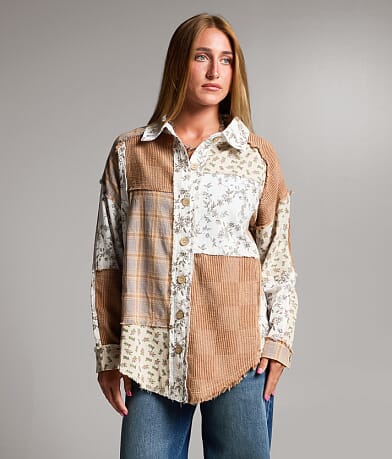 Raw Edge Pieced Floral Shacket thumbnail 2