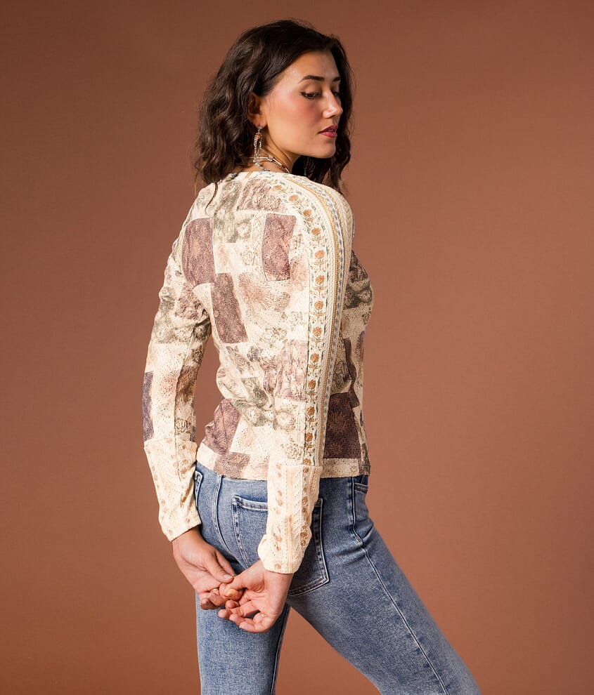 Patchwork Pointelle Henley - thumbnail 3