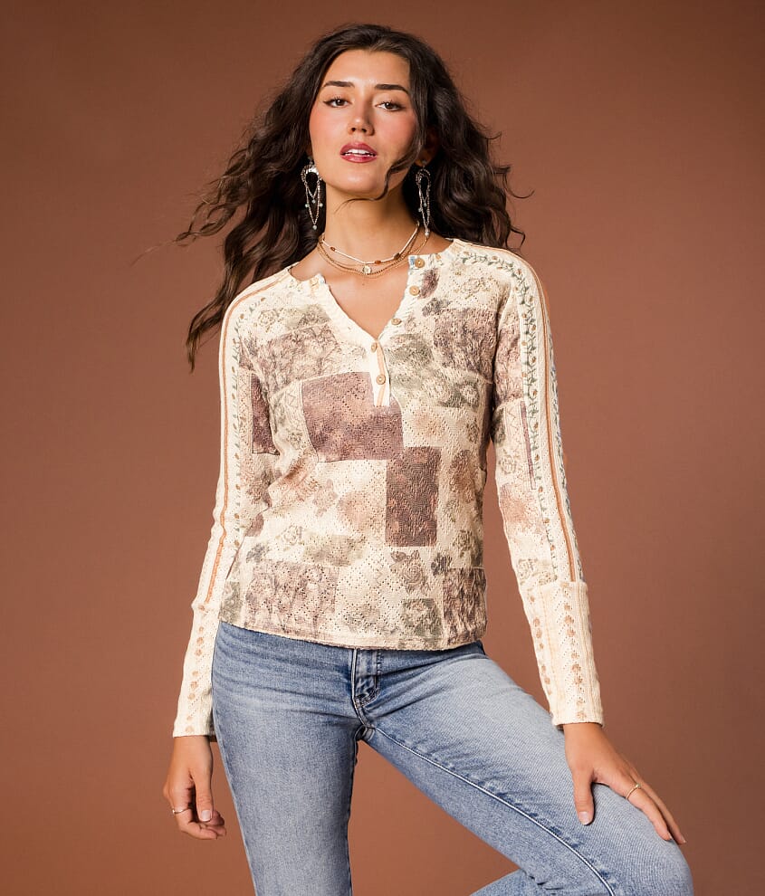Patchwork Pointelle Henley - thumbnail 2