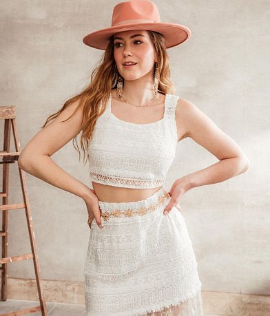 Lacy Cropped Henley Tank