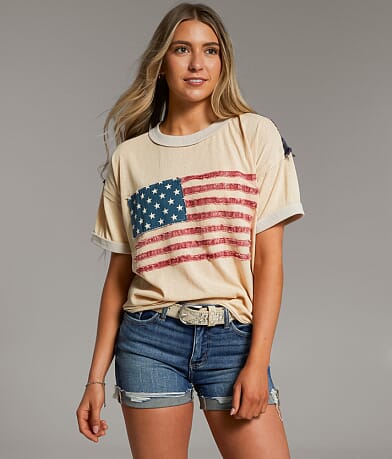 BKE Raw Edge Flag Patch T-Shirt front view