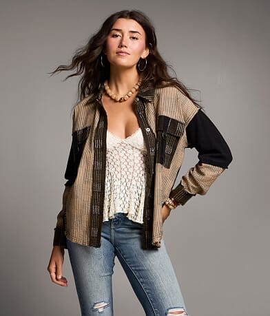 Raw Edge Striped Shacket thumbnail 2