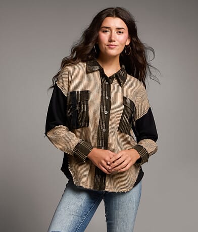Raw Edge Striped Shacket thumbnail 3
