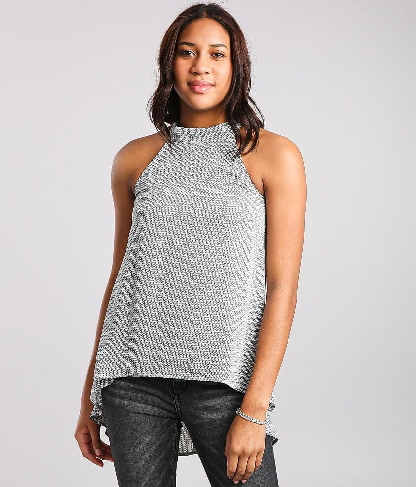 Buckle Black High Neck Chiffon Tank Top - Women's Tank Tops in Cream Black