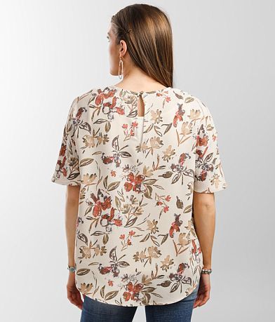 Buckle Black Woven Floral Top back view