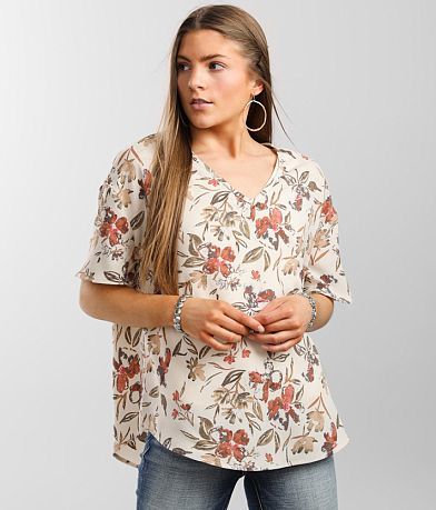 Buckle Black Woven Floral Top full right side view