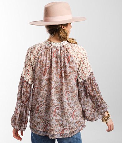 Gimmicks Paisley Chiffon Henley Blouse BACK