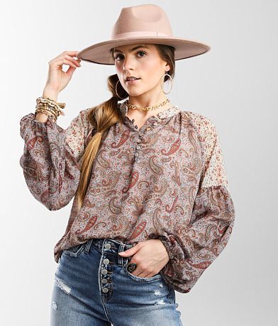 Gimmicks Paisley Chiffon Henley Blouse FULL_LEFT_SIDE