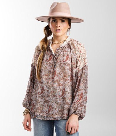 Gimmicks Paisley Chiffon Henley Blouse FULL_RIGHT_SIDE
