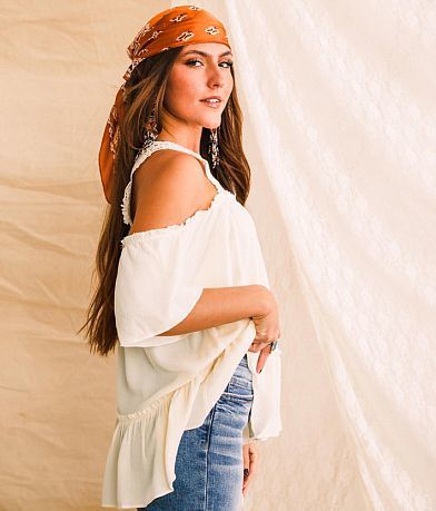 Gimmicks Raw Edge Cold Shoulder Top front view
