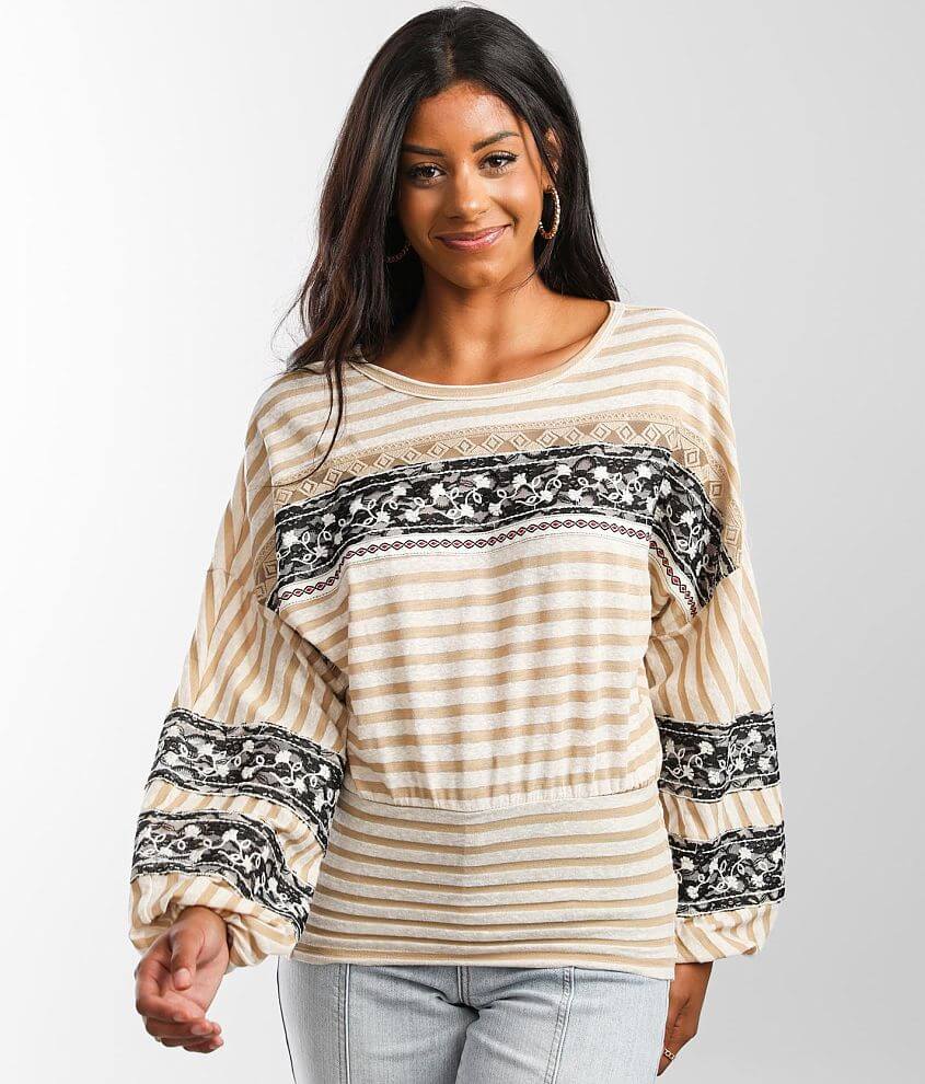 Gimmicks Striped Dolman Top front view