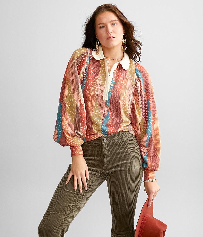 Gimmicks Mixed Print Dolman Henley front view