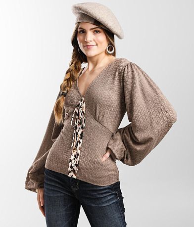 Gimmicks Textured Lace-Up Top FULL_LEFT_SIDE