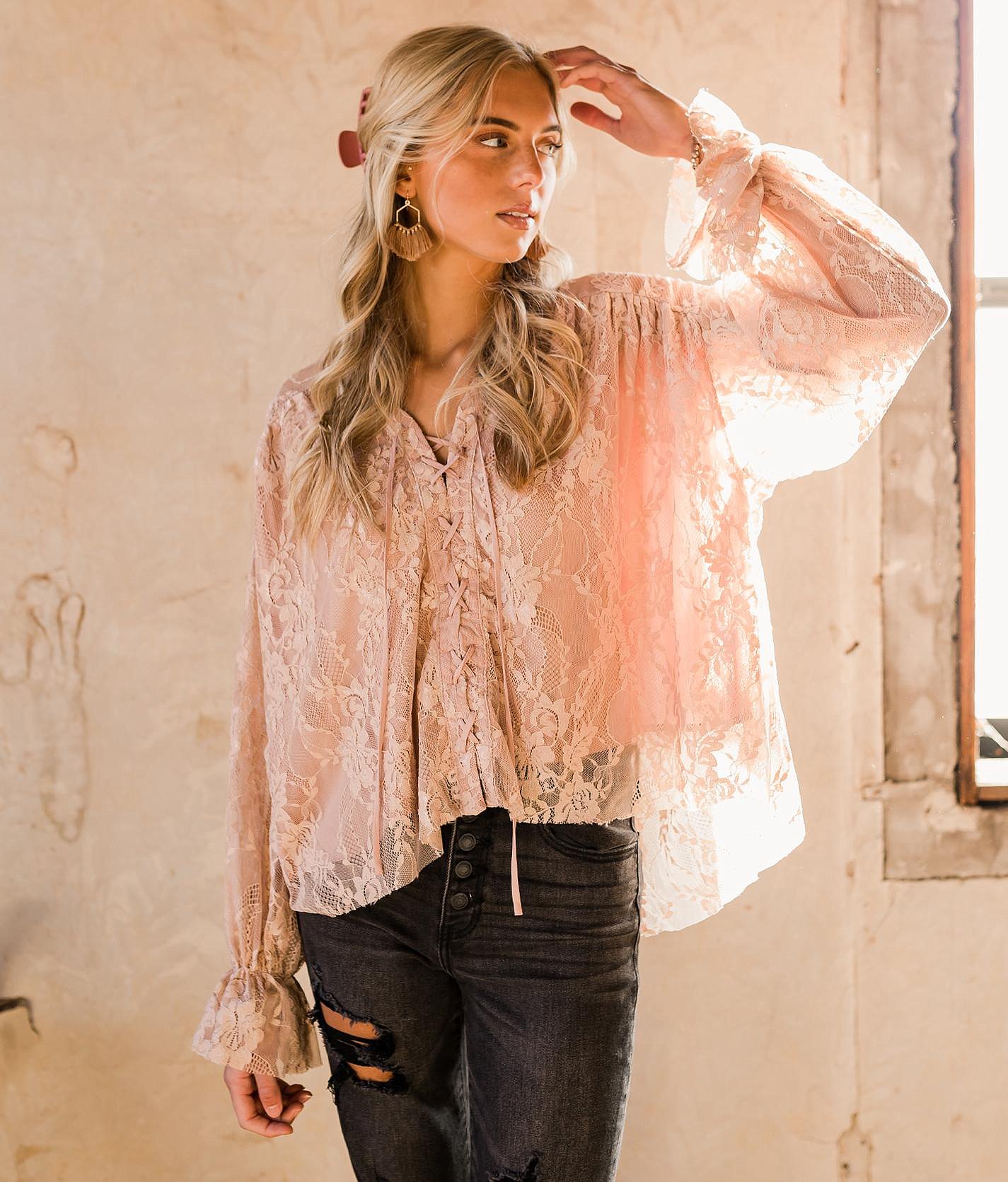 Gimmicks Flowy Lace Blouse - Women's Shirts/Blouses in Mauve Pink | Buckle