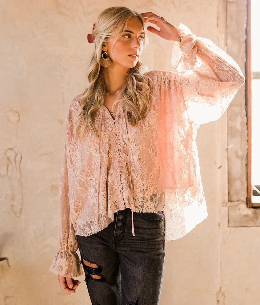Gimmicks Flowy Lace Blouse - Women's Shirts/Blouses in Mauve Pink