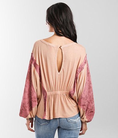 Gimmicks Pieced Rib Knit Peplum Top back view