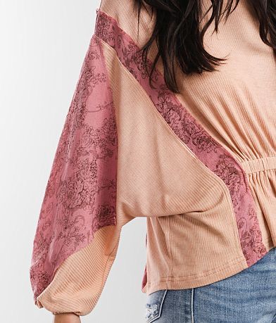 Gimmicks Pieced Rib Knit Peplum Top misc detail 1 view