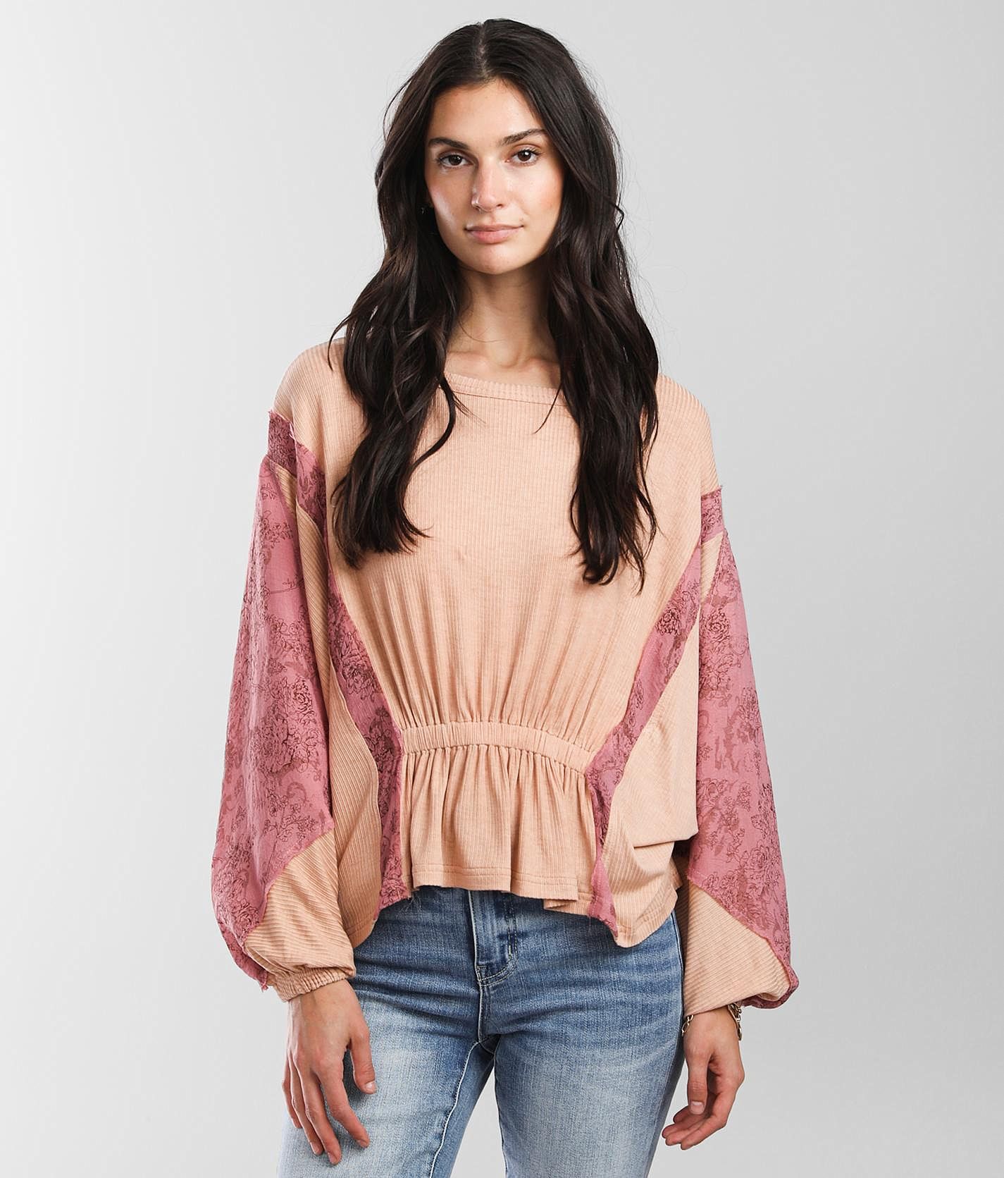 Gimmicks Pieced Rib Knit Peplum Top - Women's Shirts & Blouses in