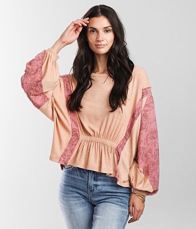 Gimmicks Pieced Rib Knit Peplum Top full left side view