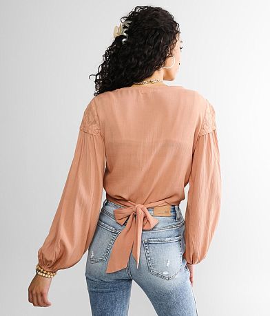 Peach Cotton Crinkle Weave Top