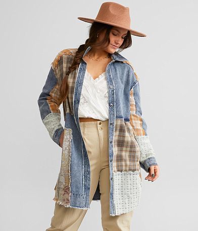 Gimmicks Pieced Denim Trench Shacket - Women's Coats & Jackets in Denim ...