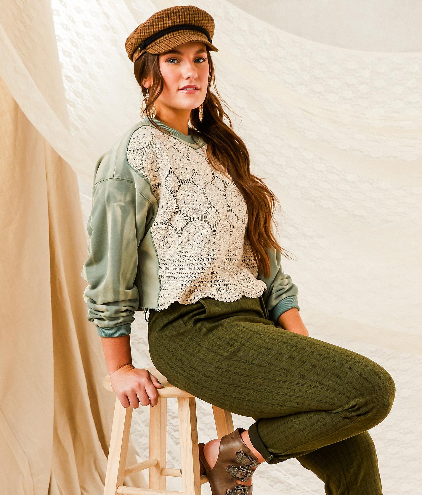 Gimmicks Pieced Crochet Cropped Pullover - Women's Sweatshirts in