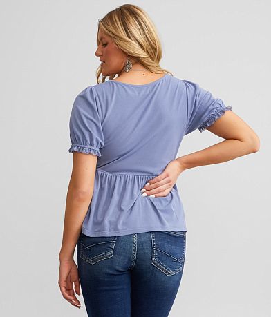 Gimmicks Puff Sleeve Peplum Top BACK