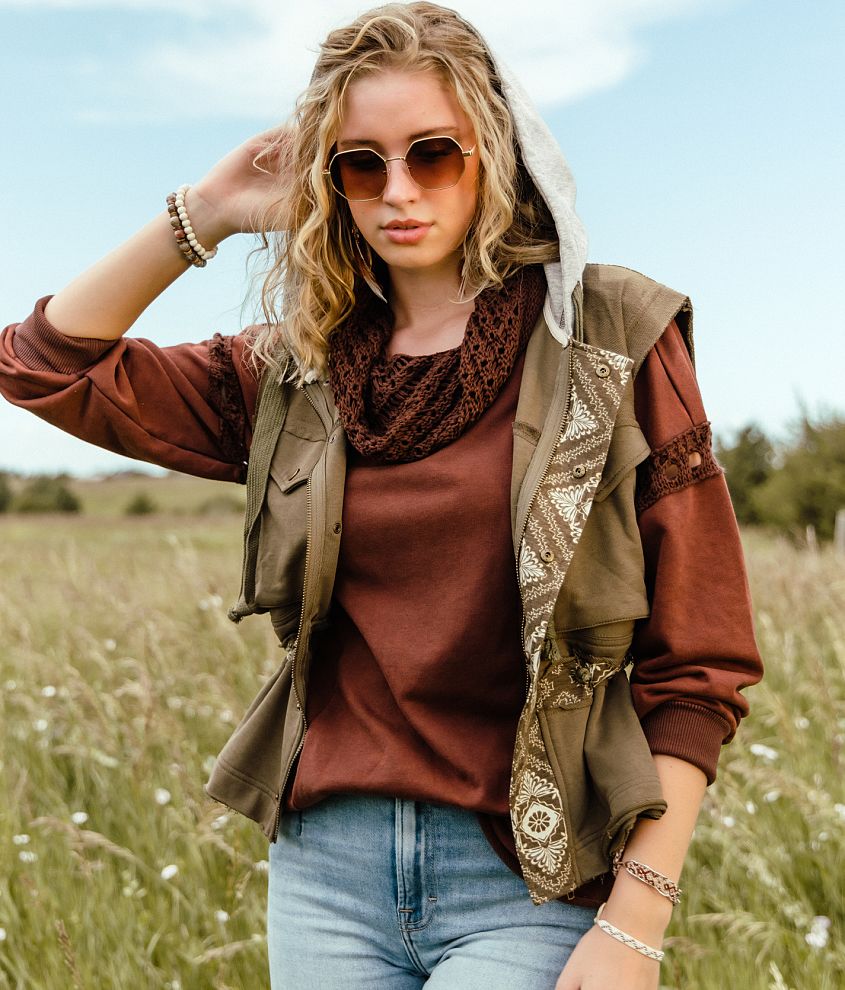 Reverse Pieced Knit Hooded Vest