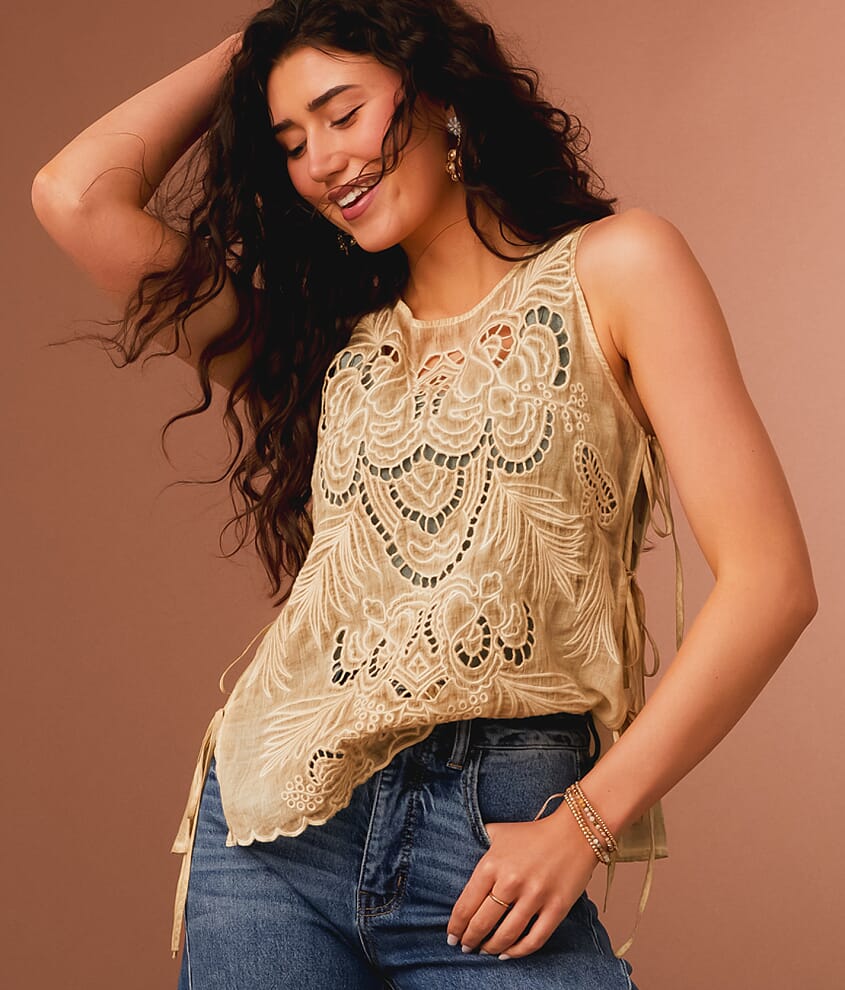 Embroidered Side Tie Tank Top - thumbnail 2