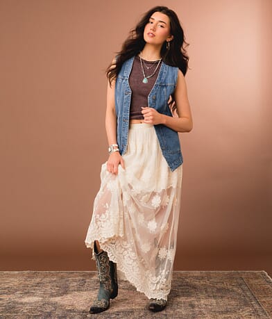Gimmicks Sheer Lace Maxi Skirt front view