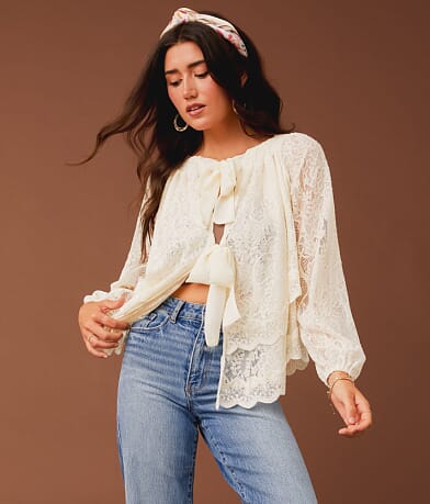 Gimmicks Tiered Lace 2-Way Top front view