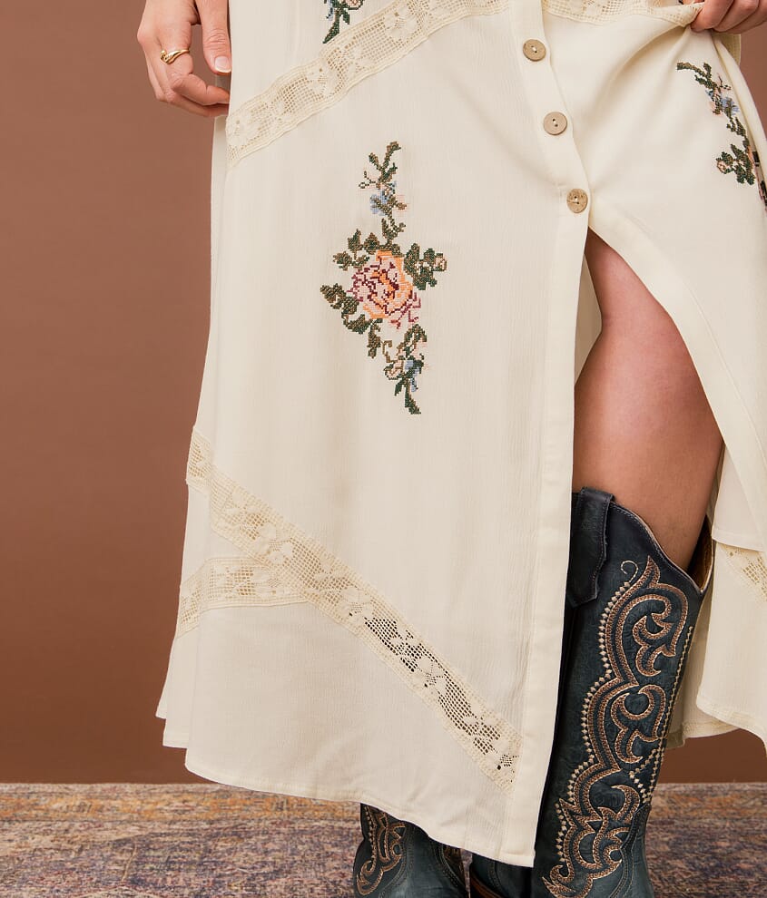 Floral Embroidered Maxi Skirt