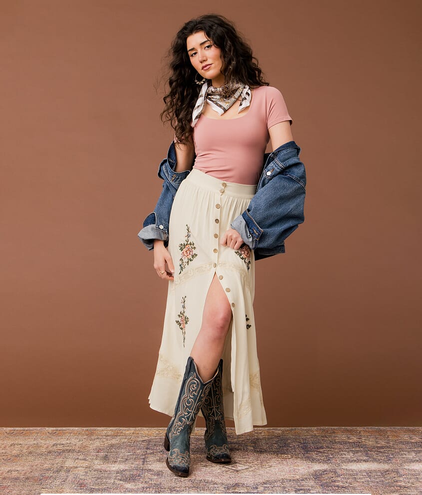 Floral Embroidered Maxi Skirt