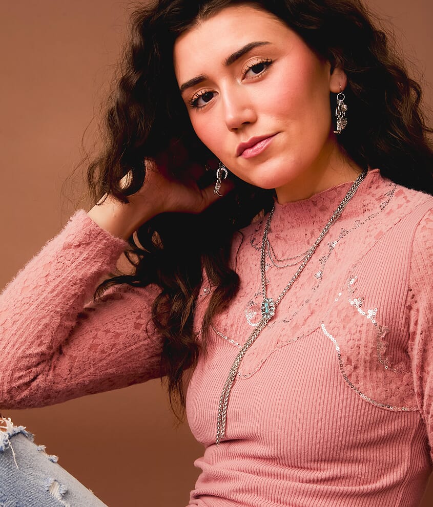 Sequin Mock Neck Top