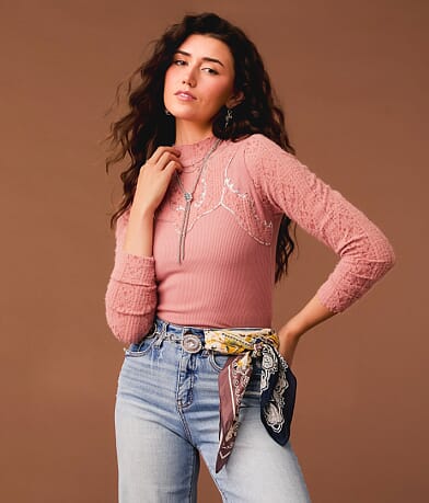 Gimmicks Sequin Mock Neck Top front view