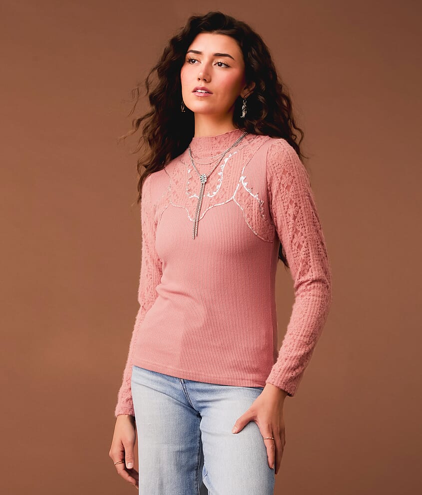 Sequin Mock Neck Top