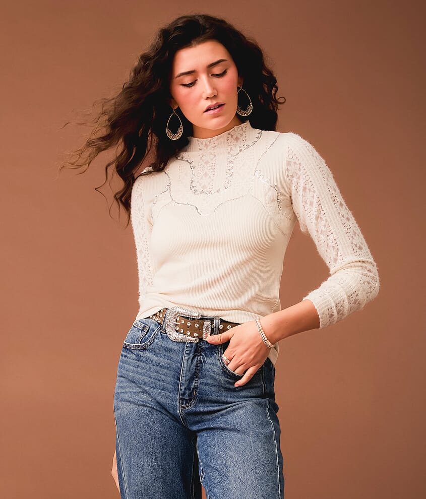 Sequin Mock Neck Top - thumbnail 2