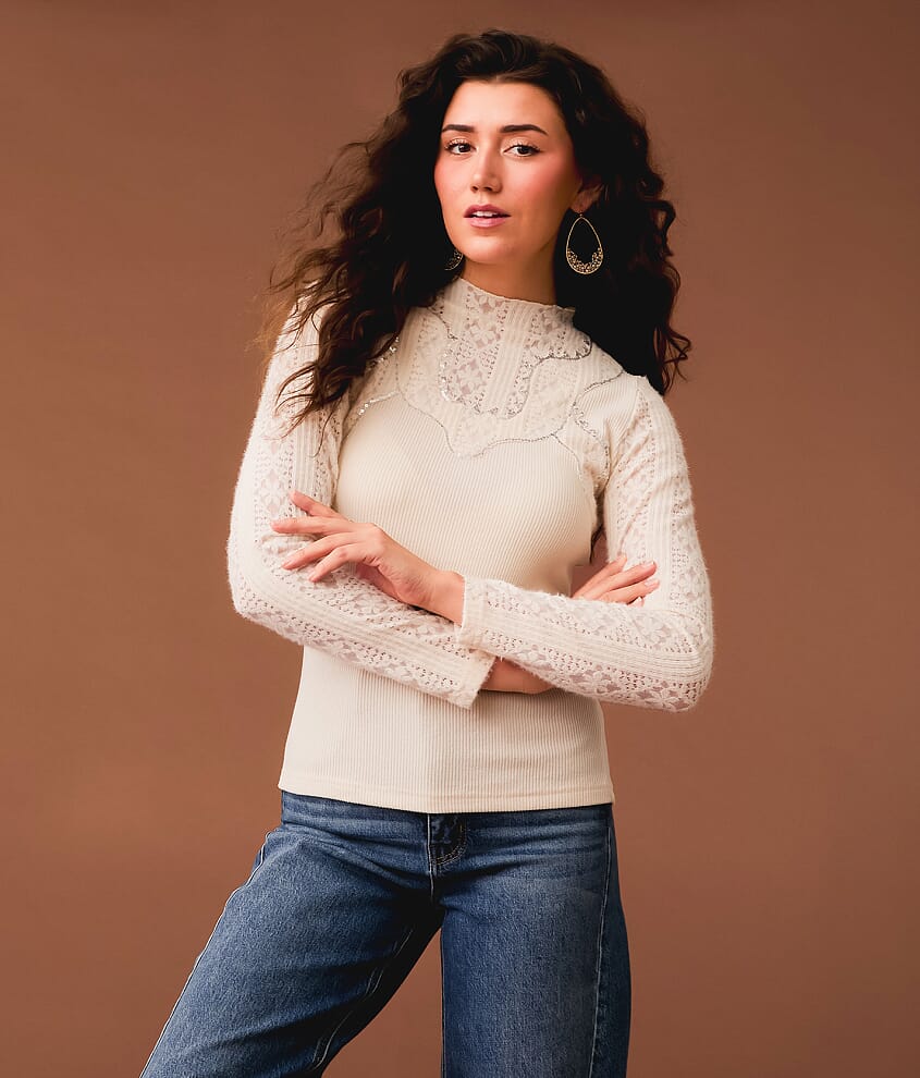 Sequin Mock Neck Top - thumbnail 3