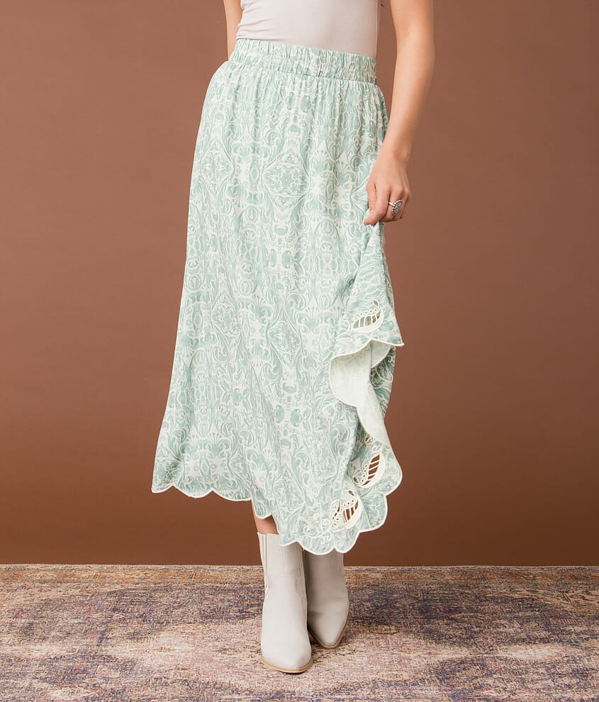 Asymmetrical Scalloped Midi Skirt