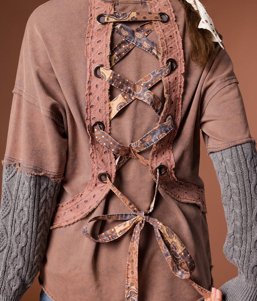 Mixed Media Washed Henley Pullover - thumbnail 4
