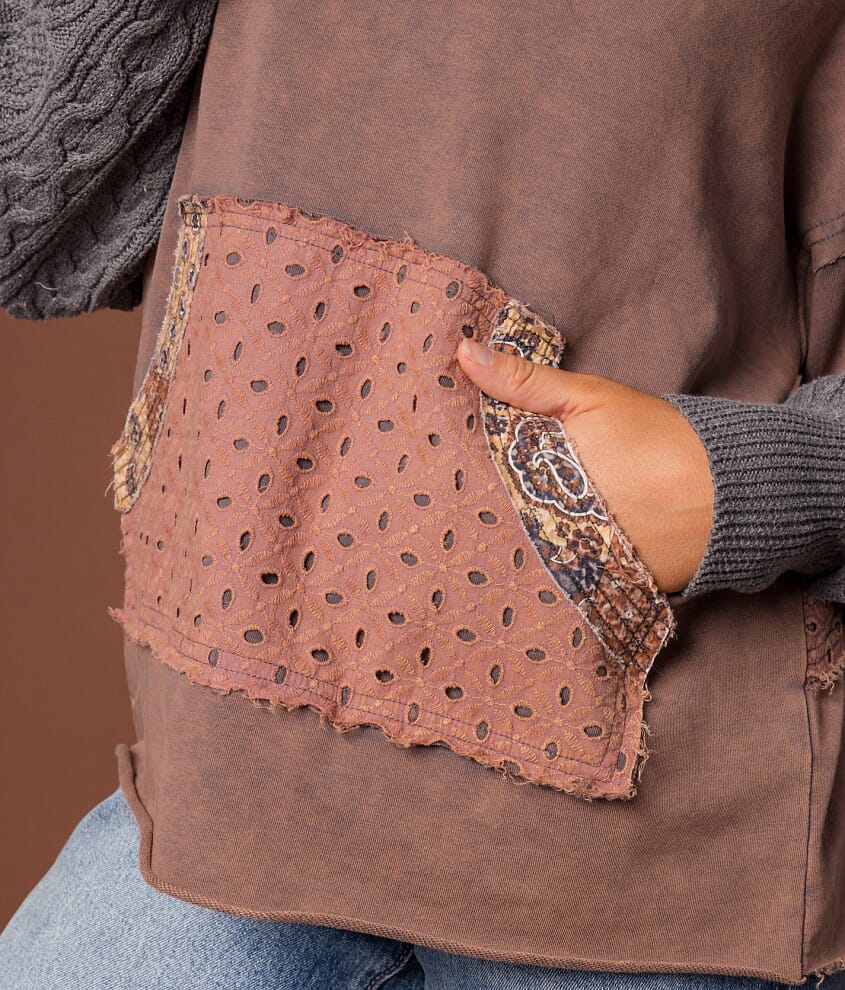 Mixed Media Washed Henley Pullover - thumbnail 6