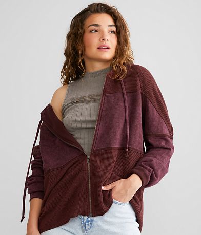 Gilded Intent Washed Waffle Knit Hoodie front view