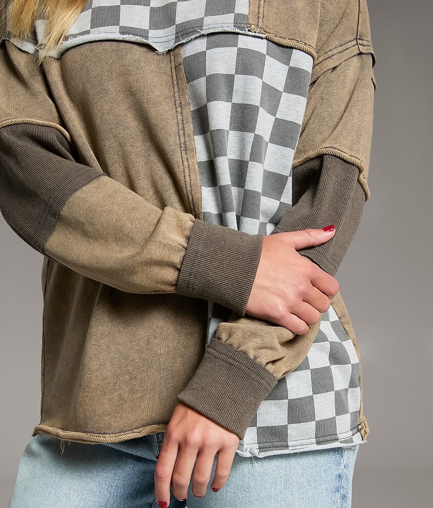 Checkered Color Block Oversized Pullover - thumbnail 4