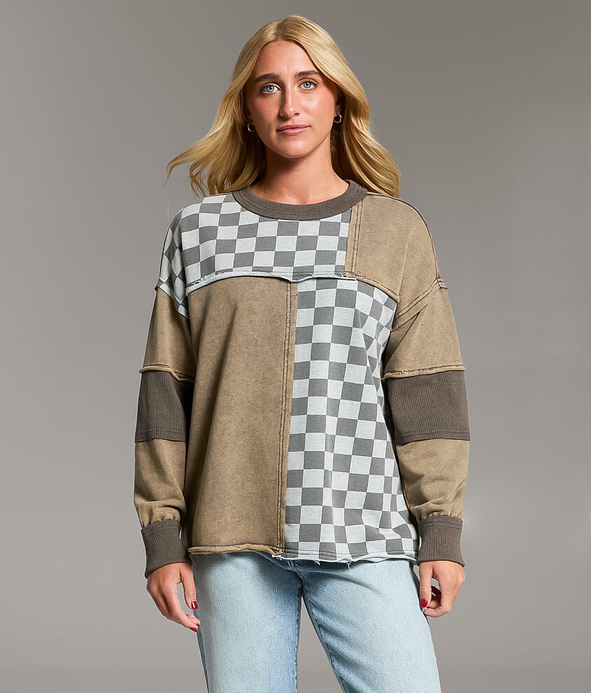 Checkered Color Block Oversized Pullover - thumbnail 2